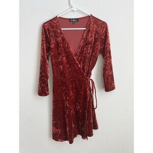 Lulus Wine Red Crushed Velvet Wrap Dress 3/4 Sleeve Side Tie Size M